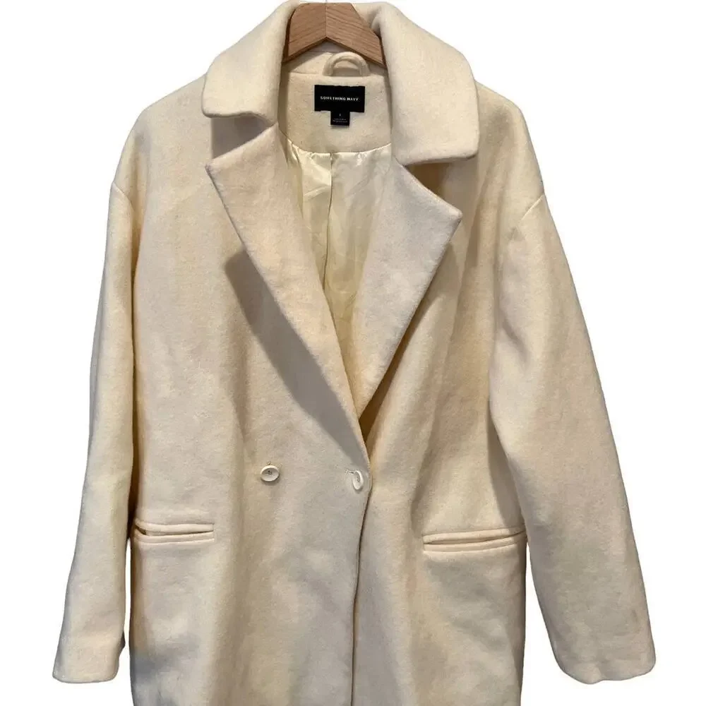 Something Navy Women Double Breasted Jacket in Ivory Size Large